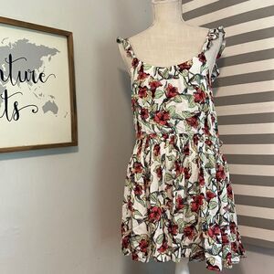 Free People White Floral Print Ruffle Sleeveless Dear You Mini Dress Size Medium